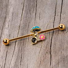 将图片加载到图库查看器，14G Gold Tone Snail Flower Magic Mushroom Industrial Barbell 38mm
