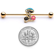 将图片加载到图库查看器，14G Gold Tone Snail Flower Magic Mushroom Industrial Barbell 38mm

