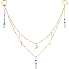 Load image into Gallery viewer, 14G 9/16 Gold Tone Om Blue Beads Captive Ring Dangle Nipple Chain
