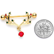 Load image into Gallery viewer, 14G 25mm Red Green Gem Reindeer Antler Holiday Nipple Shield Set
