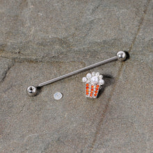 Load image into Gallery viewer, 14G White Orb Movie Night Popcorn Industrial Barbell 38mm
