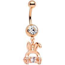 Load image into Gallery viewer, Clear Gem Rose Gold Tone Bunny Ear Headphones Dangle Belly Ring
