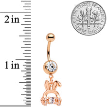 Load image into Gallery viewer, Clear Gem Rose Gold Tone Bunny Ear Headphones Dangle Belly Ring
