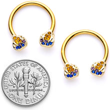 Load image into Gallery viewer, 14G 1/2 Orange Gem Gold Tone Candle Horseshoe Nipple Ring Set
