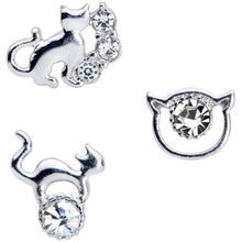 Load image into Gallery viewer, 16G 1/4 Clear Gem Cat Theme Cartilage Tragus Earring Set of 3
