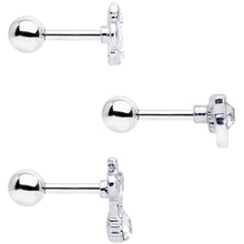 Load image into Gallery viewer, 16G 1/4 Clear Gem Cat Theme Cartilage Tragus Earring Set of 3
