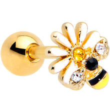 Load image into Gallery viewer, 16G 1/4 Clear Yellow Gem Gold Tone Daisy Bee Cartilage Tragus
