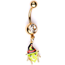 Load image into Gallery viewer, Clear Gem Gold Tone Green Witch Halloween Dangle Belly Ring
