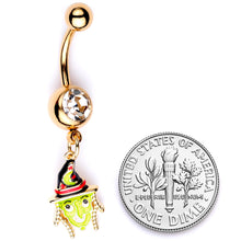 Load image into Gallery viewer, Clear Gem Gold Tone Green Witch Halloween Dangle Belly Ring
