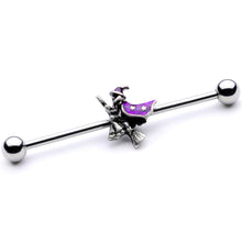 Load image into Gallery viewer, 14G Purple Witch Broom Halloween Industrial Barbell 38mm
