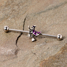 Load image into Gallery viewer, 14G Purple Witch Broom Halloween Industrial Barbell 38mm
