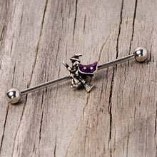 Load image into Gallery viewer, 14G Purple Witch Broom Halloween Industrial Barbell 38mm
