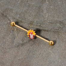 Load image into Gallery viewer, 14G Gold Tone Red Yellow Butterfly Flower Industrial Barbell 38mm
