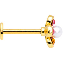 Load image into Gallery viewer, 16G 5/16 Pink Blue Gem Gold Tone Flower Labret Monroe Tragus
