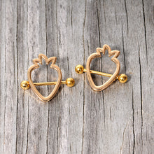 Load image into Gallery viewer, 14G 3/4 Gold Tone Hollow Strawberry Nipple Shield Set
