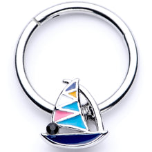 将图片加载到图库查看器，16G 3/8 Black Gem Pink Teal Nautical Sailboat Hinged Segment Ring
