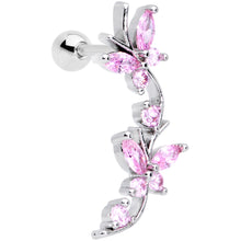 Load image into Gallery viewer, 16G 1/4 Pink CZ Gem Butterflies Left Ear Cartilage Tragus
