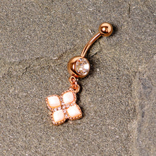 将图片加载到图库查看器，Clear Gem Rose Gold Tone Royal Renaissance Dangle Belly Ring
