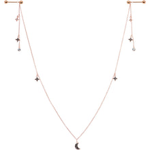 将图片加载到图库查看器，14G 9/16 Black Gem Rose Gold Tone Moon Dangle Nipple Chain

