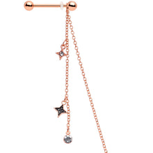 将图片加载到图库查看器，14G 9/16 Black Gem Rose Gold Tone Moon Dangle Nipple Chain
