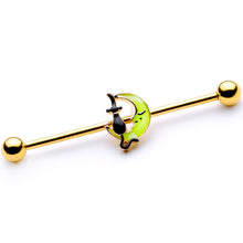 Load image into Gallery viewer, 14G Gold Tone Black Cat Moon Halloween Industrial Barbell 38mm
