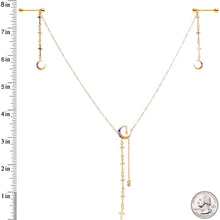 Load image into Gallery viewer, 14G 9/16 Blue Pink Gem Gold Tone Moon Cross Dangle Nipple Chain

