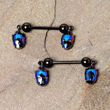 将图片加载到图库查看器，14G 9/16 Blue Gem Sugar Skull Halloween Dangle Nipple Ring Set
