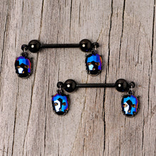 将图片加载到图库查看器，14G 9/16 Blue Gem Sugar Skull Halloween Dangle Nipple Ring Set
