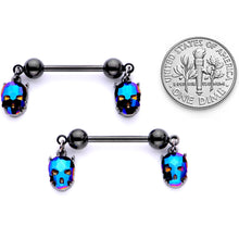 将图片加载到图库查看器，14G 9/16 Blue Gem Sugar Skull Halloween Dangle Nipple Ring Set
