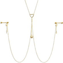Load image into Gallery viewer, 14G 5/8 Aurora Gem Gold Tone Sun Heart Star Nipple Chain Necklace
