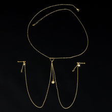 Load image into Gallery viewer, 14G 5/8 Aurora Gem Gold Tone Sun Heart Star Nipple Chain Necklace
