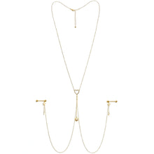 Load image into Gallery viewer, 14G 5/8 Aurora Gem Gold Tone Sun Heart Star Nipple Chain Necklace
