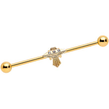 Load image into Gallery viewer, 14G Clear Gem Gold Tone Alien UFO Beam Industrial Barbell 38mm
