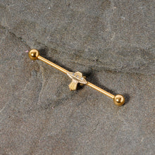 Load image into Gallery viewer, 14G Clear Gem Gold Tone Alien UFO Beam Industrial Barbell 38mm
