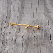Load image into Gallery viewer, 14G Clear Gem Gold Tone Alien UFO Beam Industrial Barbell 38mm
