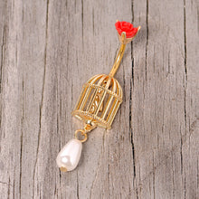 将图片加载到图库查看器，Red Flower Gold Tone Birdcage Dangle Belly Ring
