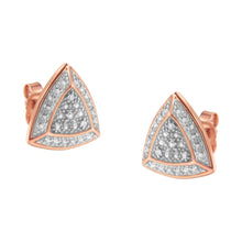 Load image into Gallery viewer, 14K Rose Gold over .925 Sterling Silver Diamond-Accented Trillion Shaped 4-Stone Halo-Style Stud Earrings (H-I Color, I2-I3 Clarity)
