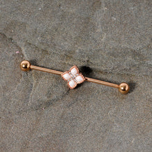 Load image into Gallery viewer, 14G Clear Gem Rose Gold Tone Renaissance Industrial Barbell 38mm
