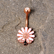 将图片加载到图库查看器，Clear Gem Rose Gold Tone Pink Daisy Bee Belly Ring
