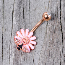 将图片加载到图库查看器，Clear Gem Rose Gold Tone Pink Daisy Bee Belly Ring
