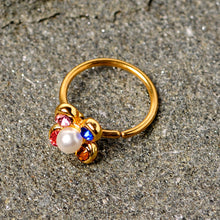 Load image into Gallery viewer, 20G 5/16 Pink Blue Gem Gold Tone Flower Nose Hoop
