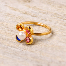 Load image into Gallery viewer, 20G 5/16 Pink Blue Gem Gold Tone Flower Nose Hoop
