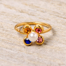 Load image into Gallery viewer, 20G 5/16 Pink Blue Gem Gold Tone Flower Nose Hoop
