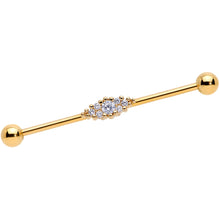 Load image into Gallery viewer, 14G Clear CZ Gem Gold Tone Texture Industrial Barbell 38mm
