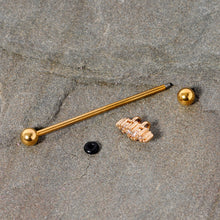 Load image into Gallery viewer, 14G Clear CZ Gem Gold Tone Texture Industrial Barbell 38mm
