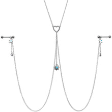 Load image into Gallery viewer, 14G 5/8 Blue Gem Sun Heart Star Nipple Chain Necklace

