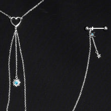 Load image into Gallery viewer, 14G 5/8 Blue Gem Sun Heart Star Nipple Chain Necklace
