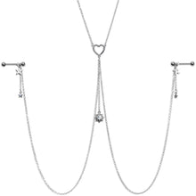 Load image into Gallery viewer, 14G 5/8 Clear Gem Sun Heart Star Nipple Chain Necklace
