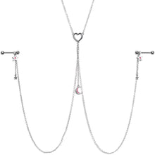 Load image into Gallery viewer, 14G 5/8 Pink Gem Moon Heart Star Nipple Chain Necklace
