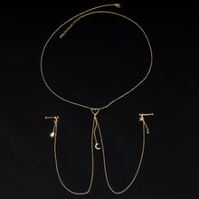 Load image into Gallery viewer, 14G 5/8 Aurora Gem Gold Tone Heart Star Nipple Chain Necklace
